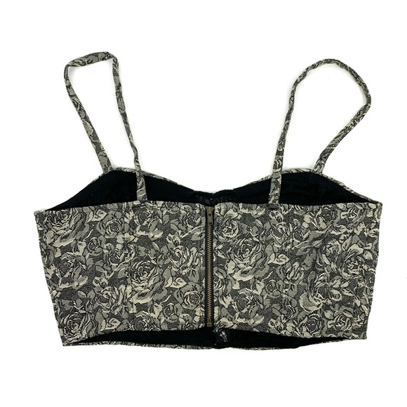 Urban Outfitters Pins & Needles Top Women Medium Black Floral Cropped Jacquard - Picture 4 of 10